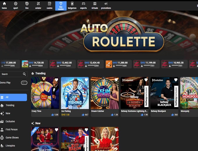 Betway Ghana live casino sikacasinos